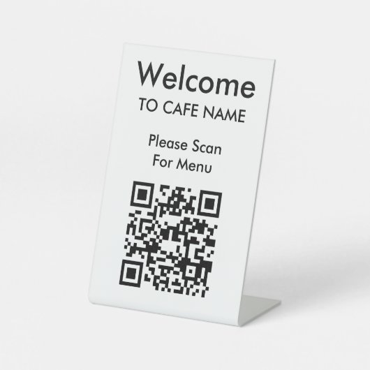 QRコードウェルカムカフェレストランメニューホワイト 台座サイン (正面)