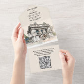 QRコードウォーターカラーニューヨーク行き先結婚式 オールインワン招待状 (貼ってはがせる)