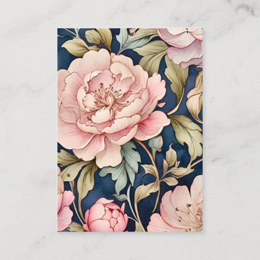 QRコードウォーターカラーピンク牡丹アールヌーボー結婚ズ エンクロージャーカード (裏面)