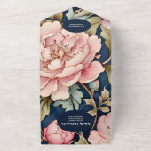 QRコードウォーターカラーピンク牡丹アールヌーボー結婚ズ オールインワン招待状 (外側)