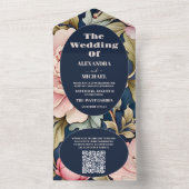 QRコードウォーターカラーピンク牡丹アールヌーボー結婚ズ オールインワン招待状 (内側)