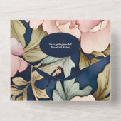 QRコードウォーターカラーピンク牡丹アールヌーボー結婚ズ オールインワン招待状 (裏面)