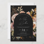 QRコードウォーターカラーフラワーズボホ秋の結婚式 招待状 (正面)