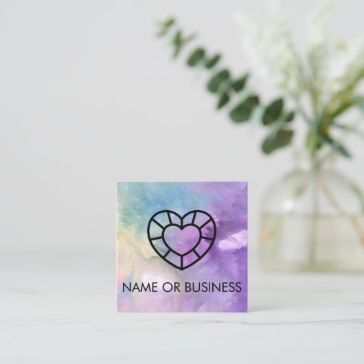 QRコードウォーターカラープロフェッショナル宝石ハート スクエア名刺 (スタンド正面)