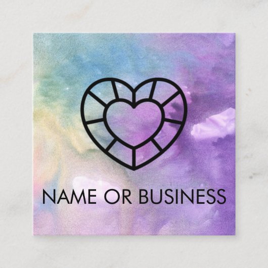 QRコードウォーターカラープロフェッショナル宝石ハート スクエア名刺 (正面)