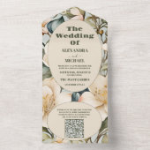 QRコードウォーターカラーホワイトリリーアールヌーボー結婚ズ オールインワン招待状 (内側)