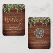 QRコードウッド素朴ボタニカル結婚式招待状 エンクロージャーカード (正面/裏面)