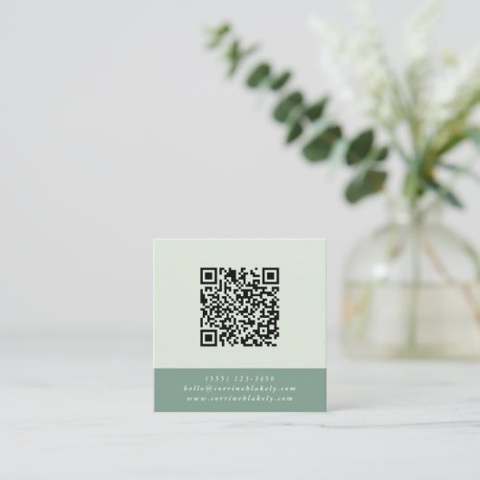 QRコードウ連絡ェブトミントカラーブロック スクエア名刺 (スタンド正面)