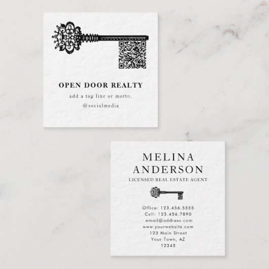 QRコードエステート実在スユニークスキャナブル鍵 スクエア名刺 (正面/裏面)