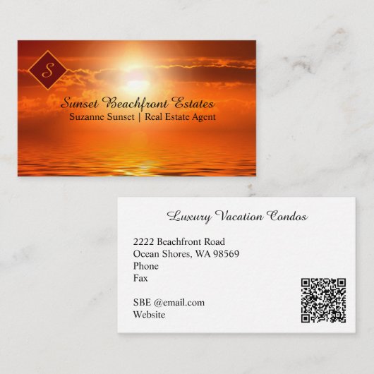 QRコードエステ実在ートモノグラムオレンジサンセット 名刺 (正面/裏面)