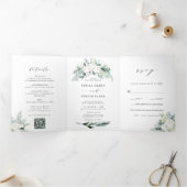 QRコードエバーグリーン&コットンフラワーブーケ結婚ーズ 三つ折り招待状 (内部)