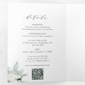 QRコードエバーグリーン&コットンフラワーブーケ結婚ーズ 三つ折り招待状 (内部最初)