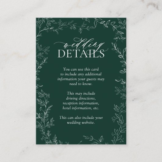 QRコードエメエレガントラルドグリーンリーフ結婚の詳細 エンクロージャーカード (正面)