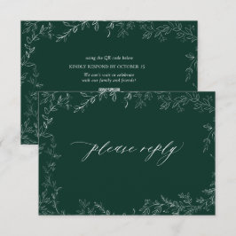 QRコードエメモダンラルドグエレガントリーフ結婚リーズ 出欠カード