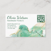 Qrコードエメラルドグリーンと金ゴールドモダン水色 名刺 (裏面)