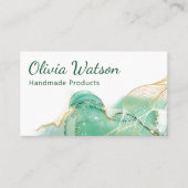 Qrコードエメラルドグリーンと金ゴールドモダン水色 名刺 (正面)