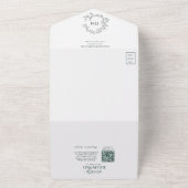 QRコードエメラルドグリーン葉紋モノグラム オールインワン招待状 (外側)