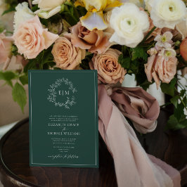 QRコードエメラルドフォーマルグリーンリーピークレストモノグラム 招待状