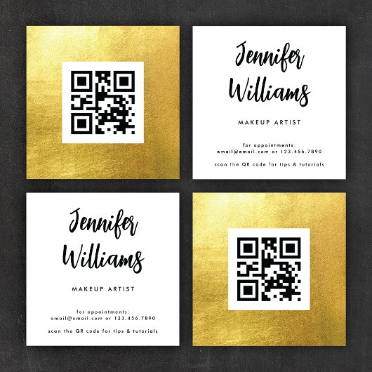 QRコードエレガントとモダン金ゴールド スクエア名刺