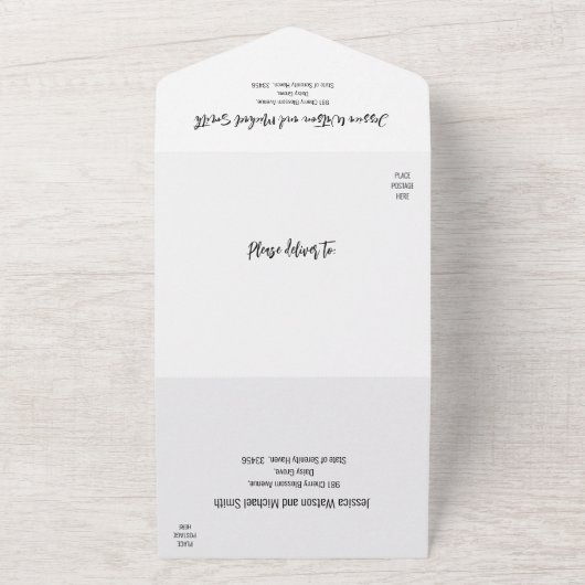 💍 QRコードエレガントを使用したミニマリスト オールインワン招待状 (外側)