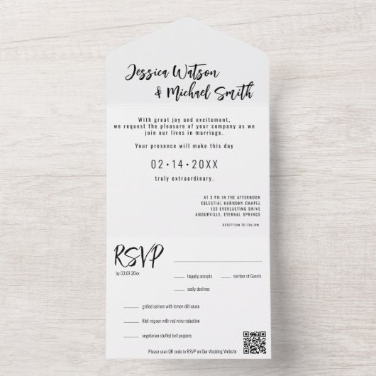 💍 QRコードエレガントを使用したミニマリスト オールインワン招待状 (内側)