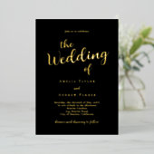 QRコードエレガントスクリプト書シンプル道の結婚 箔招待状 (立ち正面)