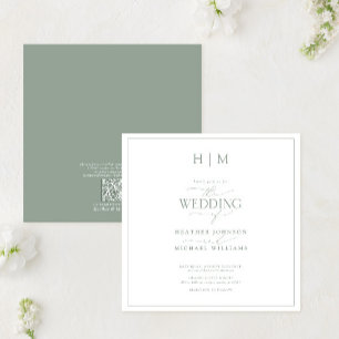 QRコードエレガントセージ緑モノグラム 招待状