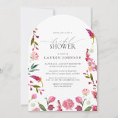 QRコードエレガントピンク花ブライダルシャワー 招待状 (正面)