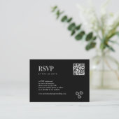 QRコードエレガントブラック&ホワイトミニマル結婚リスト エンクロージャーカード (スタンド正面)