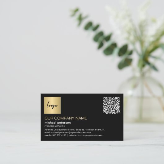 QRコードエレガントプロフェッショナル金ゴールドカスタムロゴ 名刺 (スタンド正面)