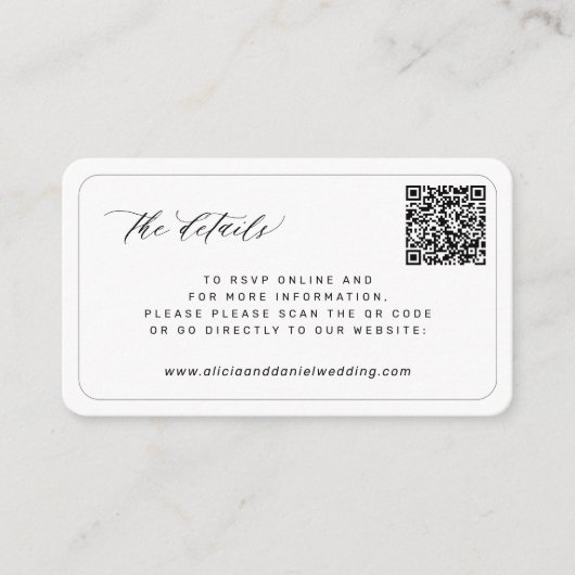 QRコードエレガントモダンなウェディングサイト詳細 エンクロージャーカード (正面)