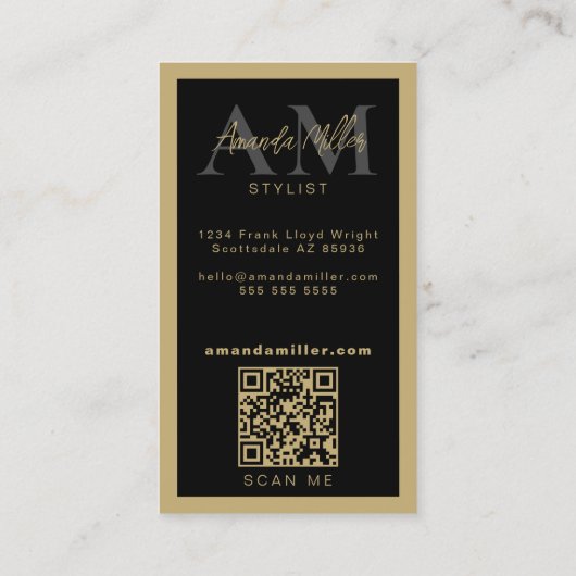 QRコードエレガントモノグラモダンムイニシャル 名刺 (裏面)