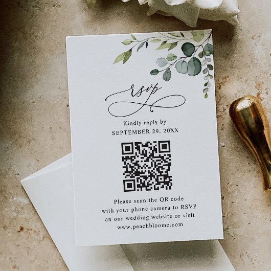 QRコードエレガントユーカリ緑結婚園 出欠カード