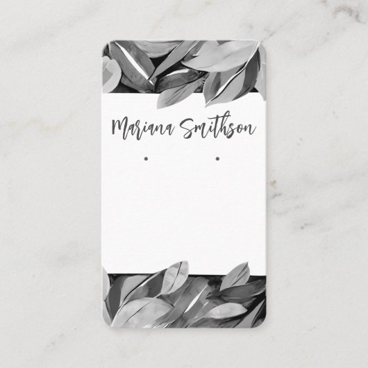 QRコードエレガントリーフ灰色イヤリング表示カード 名刺 (正面)