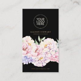 QRコードエレガント付きフローラブラックビジネスカード 名刺