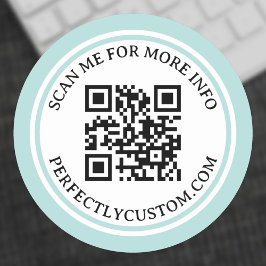 QRコードエレガント文字ライトアクアブルー縁どダブル ラウンドシール