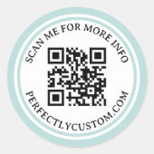 QRコードエレガント文字ライトアクアブルー縁どダブル ラウンドシール (正面)