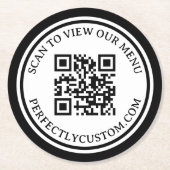 QRコードエレガント文字表示メニュー黒ダブル縁ど ラウンドペーパーコースター (正面)