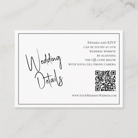 QRコードエレガント白黒の結婚詳細 エンクロージャーカード (正面)