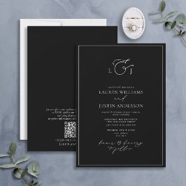QRコードエレガント白黒書道モノグラム 招待状