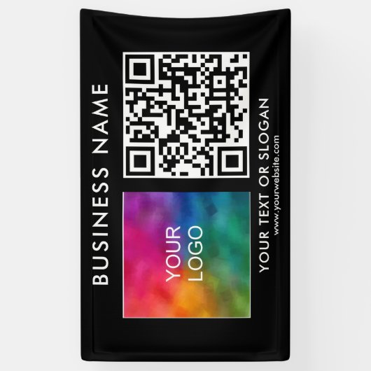 QRコードエレガント黒モダンビジネス名ロゴ 横断幕 (縦)
