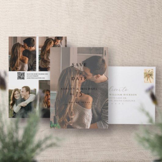 QRコードオーバーモダンレイエレガント5フォトタイポグラフィ セーブザデート