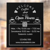 QRコードオープン時間喫茶店の看板 – 窓ガラス ウィンドウサイン (シート2)