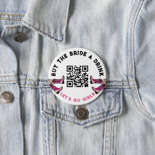 QRコードカウガール新婦に飲み物を買ってあげて ブライズゲット 缶バッジ (インサイチュ)