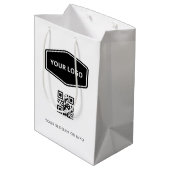 QRコードカスタムとビジネスロゴのホワイトプロモーション ミディアムペーパーバッグ (裏面アングル)