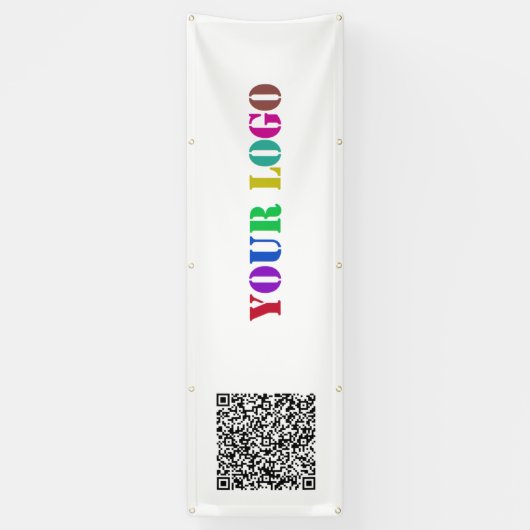 QRコードカスタムとロゴのビジネスバナーテンプレート 横断幕 (縦)