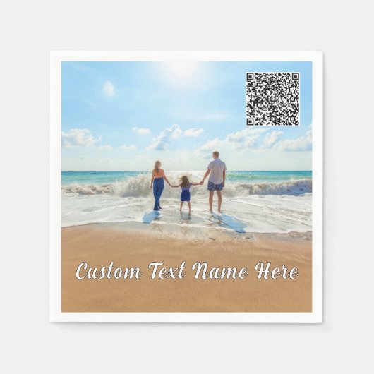 QRコードカスタムを使用した写真と文字のナプキンの スタンダードカクテルナプキン (正面)