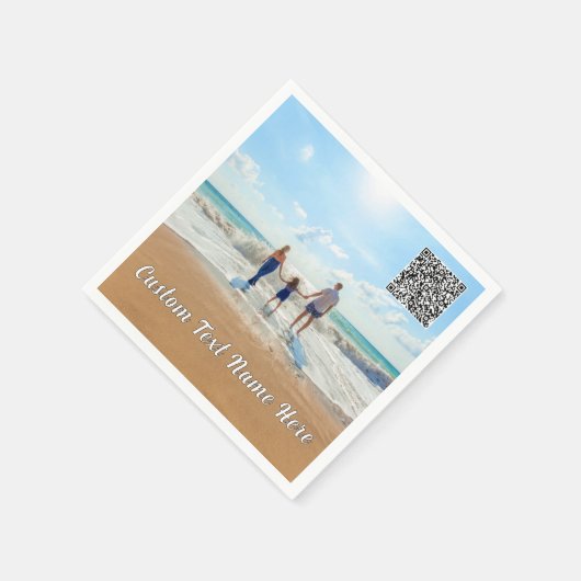 QRコードカスタムを使用した写真と文字のナプキンの スタンダードカクテルナプキン (角)