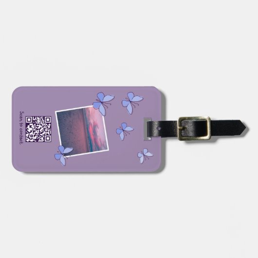 QRコードカスタムイメージブルーバタフライフラッタ ラゲッジタグ (正面横)
