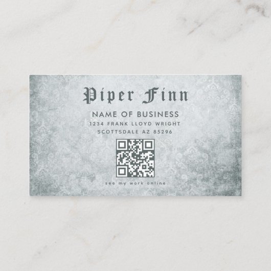 QRコードカスタムグレーのデマスクヴィンテージタトゥーアーティスト 名刺 (裏面)